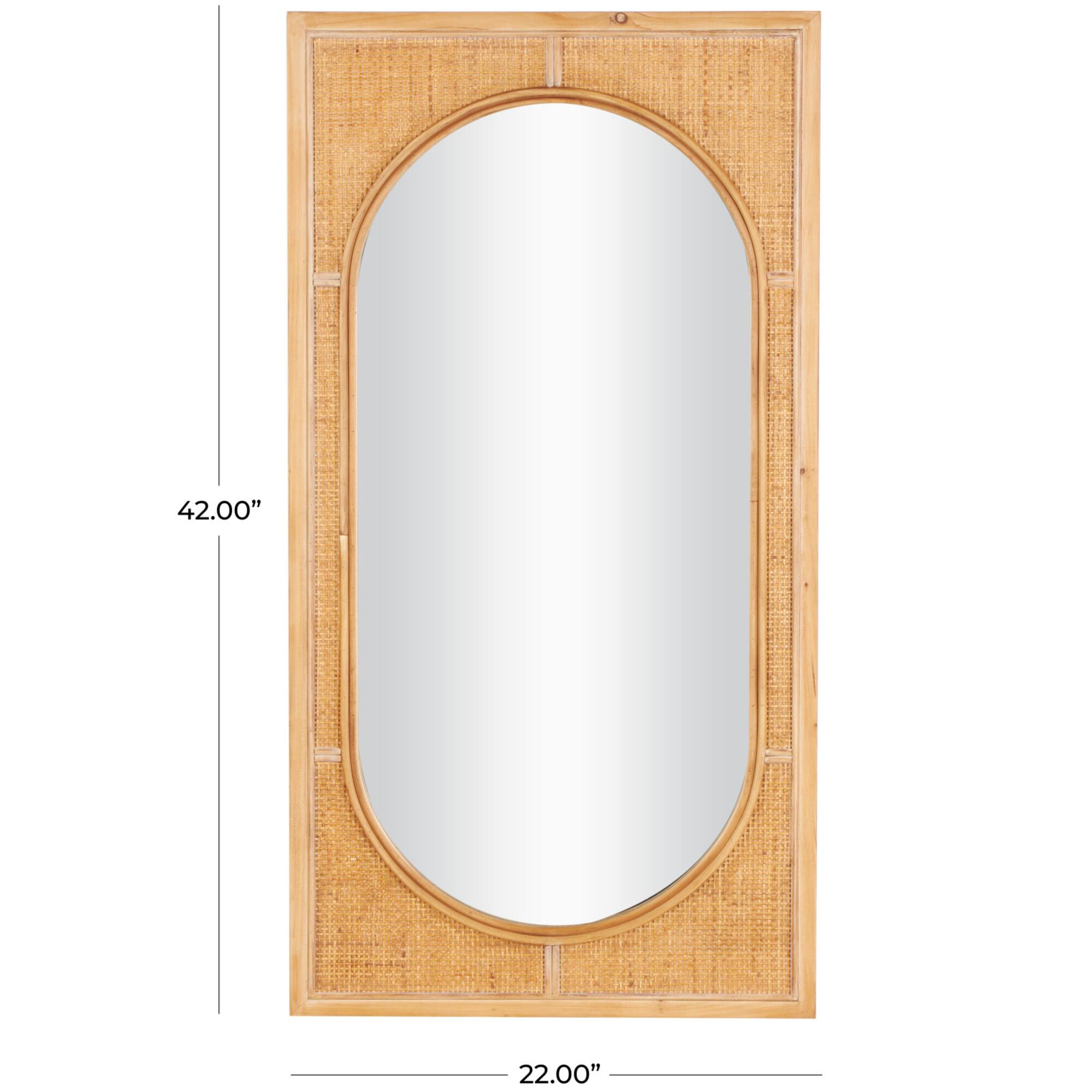22" x 42" Brown Rattan Oval Center Design Wall Mirror